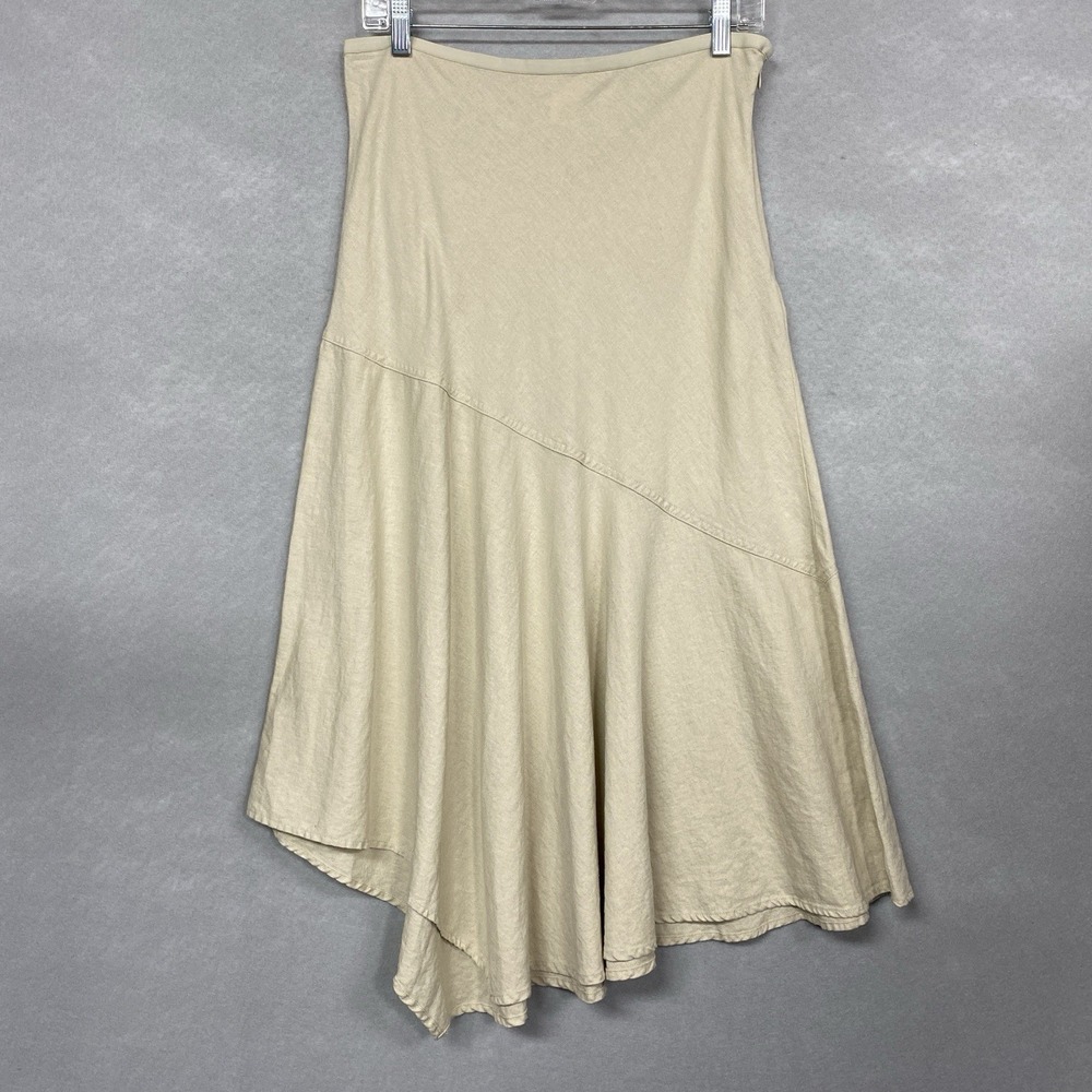 Westport Women 10 Skirt Beige Linen Blend Asymmetrical Boho Midi